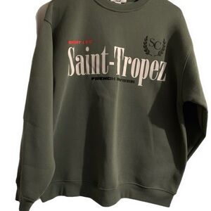Refuge Olive Crewneck Sweater with Saint-Tropez Print